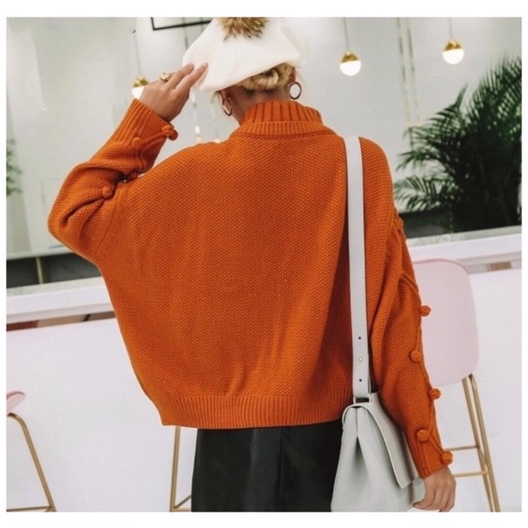 SALE AUTUME LEAF CABLE AND POM POM KNIT SWEATER - Picture 3 of 6